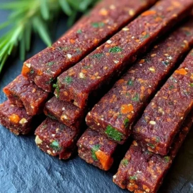Beef and vegetable chew sticks for dogs, promoting dental health and enjoyment.