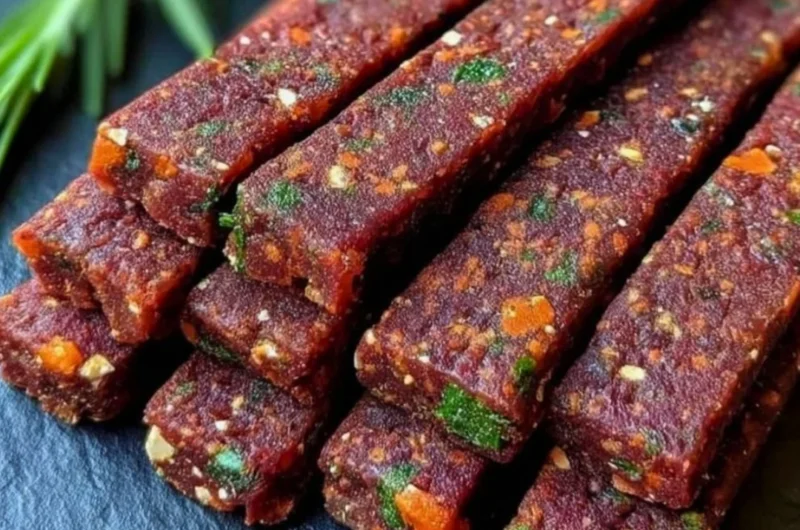 Beef and vegetable chew sticks for dogs, promoting dental health and enjoyment.