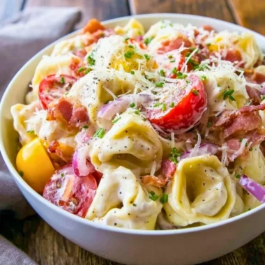 Delicious Best Grinder Tortellini Salad with fresh veggies and dressing