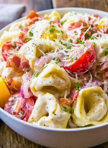 Delicious Best Grinder Tortellini Salad with fresh veggies and dressing