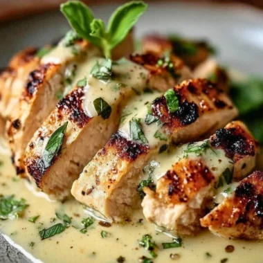 Delicious grilled chicken breast served with fresh veggies and herbs.
