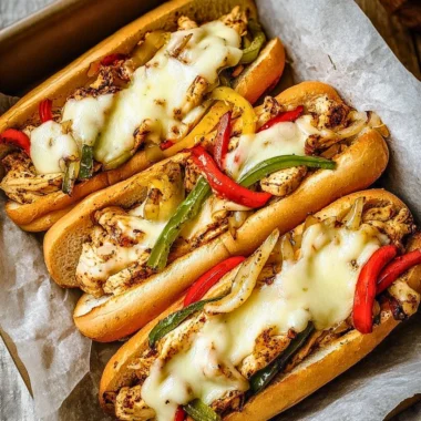 Mouthwatering Chicken Philly Cheese Steaks with cheese and fresh toppings