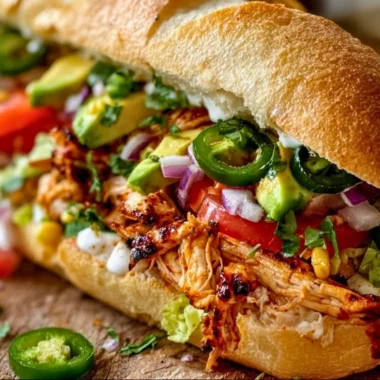 Delicious Chicken Torta sandwich loaded with fresh ingredients and flavors.
