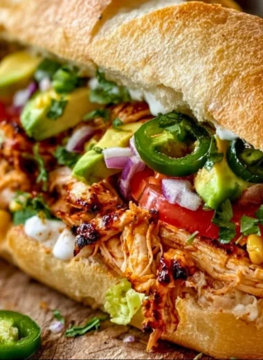 Delicious Chicken Torta sandwich loaded with fresh ingredients and flavors.