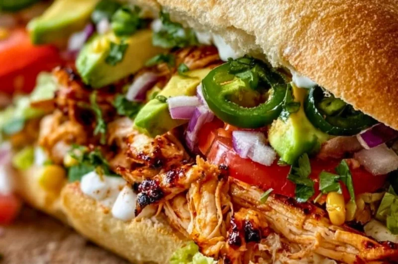 Delicious Chicken Torta sandwich loaded with fresh ingredients and flavors.