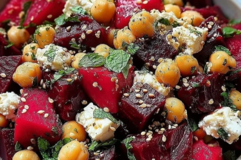 Chickpea, beet, and feta salad with vibrant colors and healthy ingredients