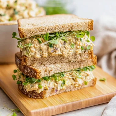 Chickpea salad sandwich ready to serve with fresh ingredients.