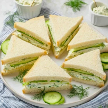 A platter of classic cucumber sandwiches served at a tea party
