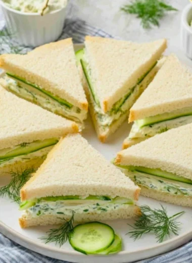 A platter of classic cucumber sandwiches served at a tea party