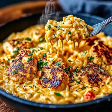 One-pot Cajun Chicken Alfredo Orzo dish served in a bowl