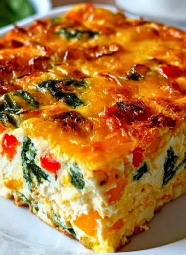 Cottage Cheese and Veggie Bake dish with colorful vegetables