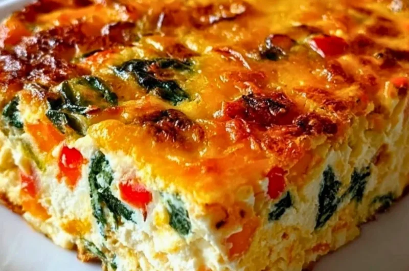 Cottage Cheese and Veggie Bake dish with colorful vegetables