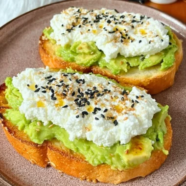 Delicious cottage cheese toast topped with fresh herbs and seasonings.