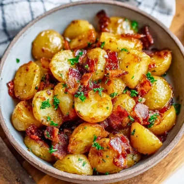 Crispy bacon honey roasted potatoes served as a delicious side dish