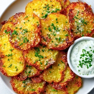 Crispy garlic parmesan smashed potatoes served on a plate