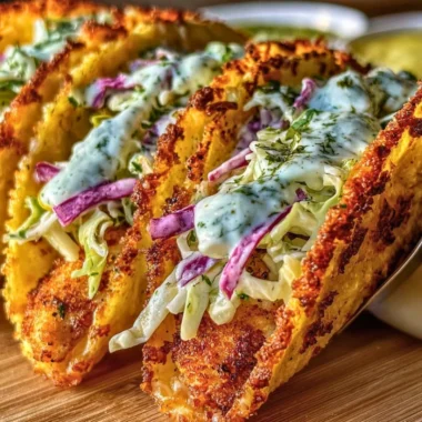 Delicious Dill Pickle Ranch Smash Chicken Tacos with crispy cheese topping