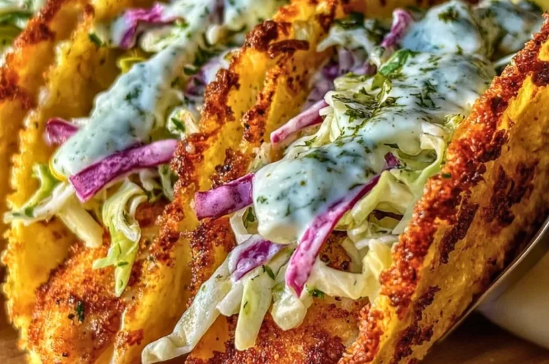 Delicious Dill Pickle Ranch Smash Chicken Tacos with crispy cheese topping