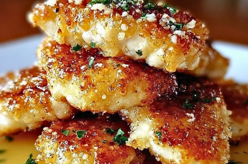 Crispy lemon pecorino chicken garnished with fresh herbs