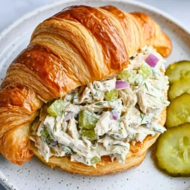 Delicious Dill Pickle Chicken Salad served in a bowl with fresh herbs