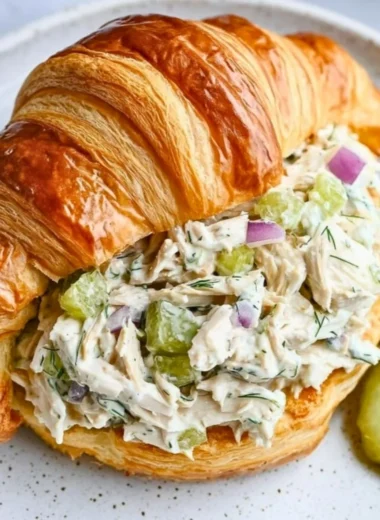 Delicious Dill Pickle Chicken Salad served in a bowl with fresh herbs