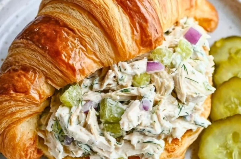 Delicious Dill Pickle Chicken Salad served in a bowl with fresh herbs