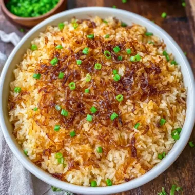 Plate of French Onion Butter Rice served as a delicious side dish