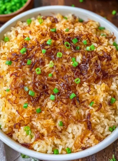 Plate of French Onion Butter Rice served as a delicious side dish