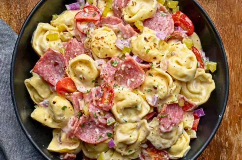 Italian Grinder Tortellini Salad with vegetables and dressing