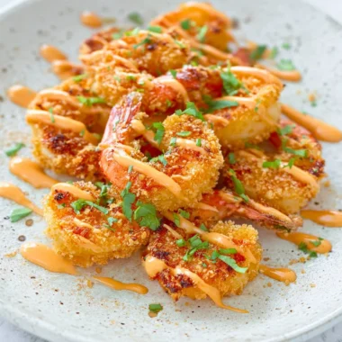 Keto Bang Bang Shrimp dish served on a plate with sauce