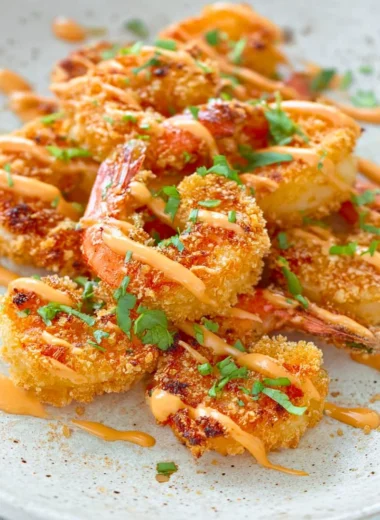 Keto Bang Bang Shrimp dish served on a plate with sauce