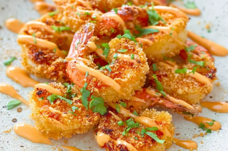 Keto Bang Bang Shrimp dish served on a plate with sauce