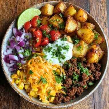 Delicious Loaded Potato Taco Bowl with toppings
