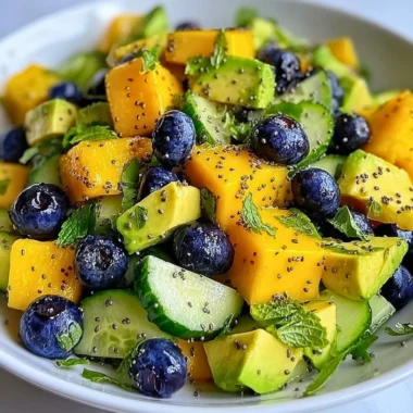Mango Cucumber Salad with Blueberries and Avocado in a bowl
