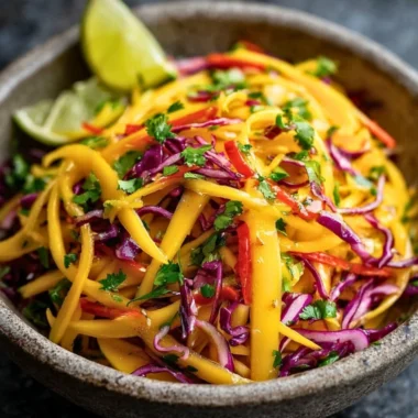 Colorful Mango Slaw with fresh ingredients in a bowl