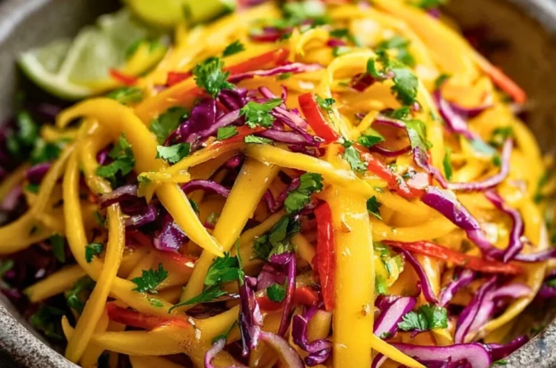 Colorful Mango Slaw with fresh ingredients in a bowl