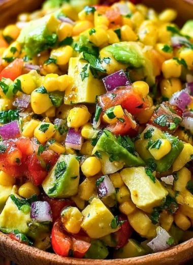 Colorful summer corn salad with fresh vegetables and a light dressing