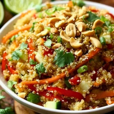 Delicious Thai Quinoa Crunch Salad with colorful vegetables and a fresh dressing.
