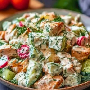 Delicious Tzatziki Chicken Salad with fresh ingredients in a bowl