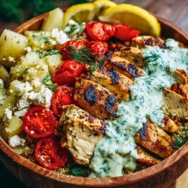 Mediterranean lemon-dill chicken bowls with fresh ingredients for meal prep