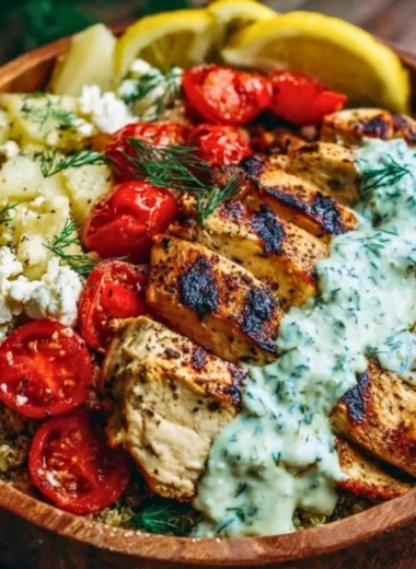 Mediterranean lemon-dill chicken bowls with fresh ingredients for meal prep