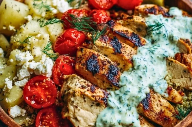 Mediterranean lemon-dill chicken bowls with fresh ingredients for meal prep