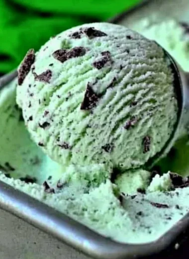 Homemade mint chocolate chip ice cream made with seven simple ingredients.