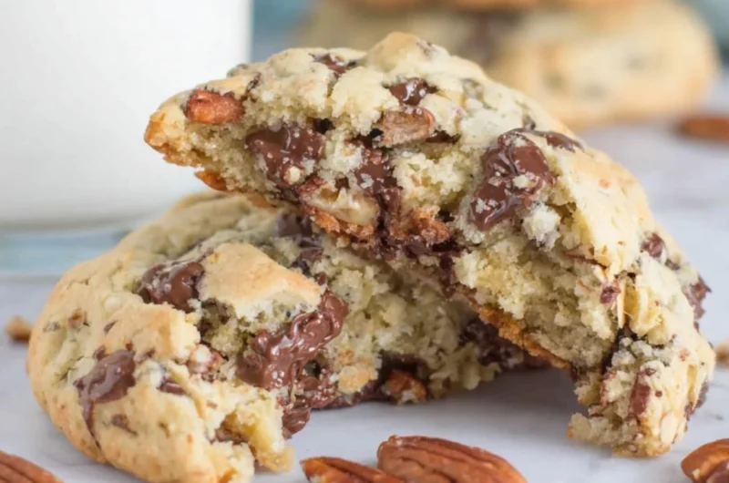 Freshly baked oatmeal chocolate chip cookies on a cooling rack