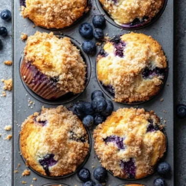 Freshly baked blueberry muffins with a golden brown top and juicy blueberries.