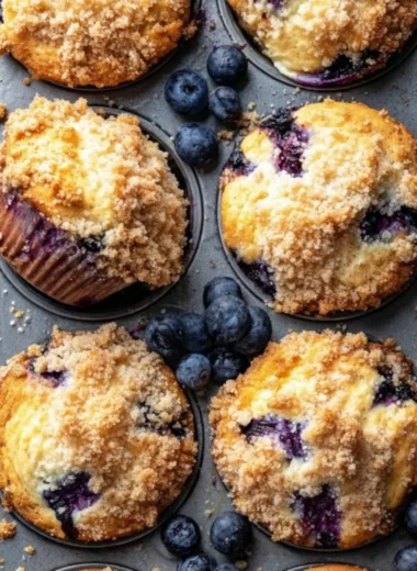 Freshly baked blueberry muffins with a golden brown top and juicy blueberries.