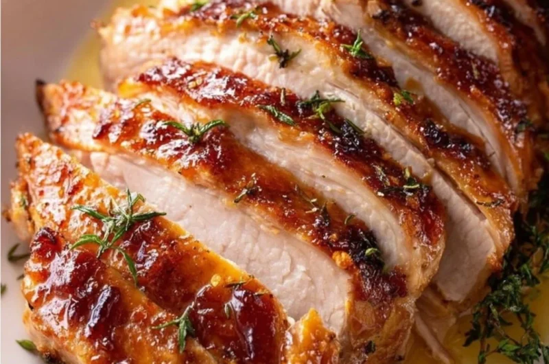 Butterball turkey breast roast cooked in a crock pot with herbs and seasoning