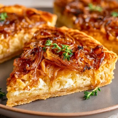 Caramelized onion and goat cheese tarts on a plate
