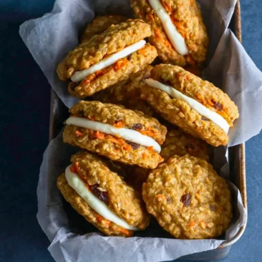 Delicious carrot cake cookies topped with cream cheese frosting