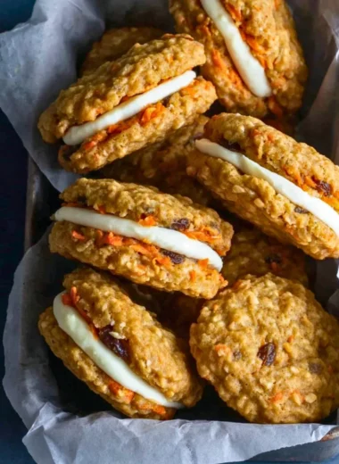 Delicious carrot cake cookies topped with cream cheese frosting