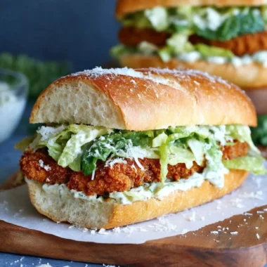 Delicious Chicken Caesar Sandwich with chicken, romaine, and creamy dressing